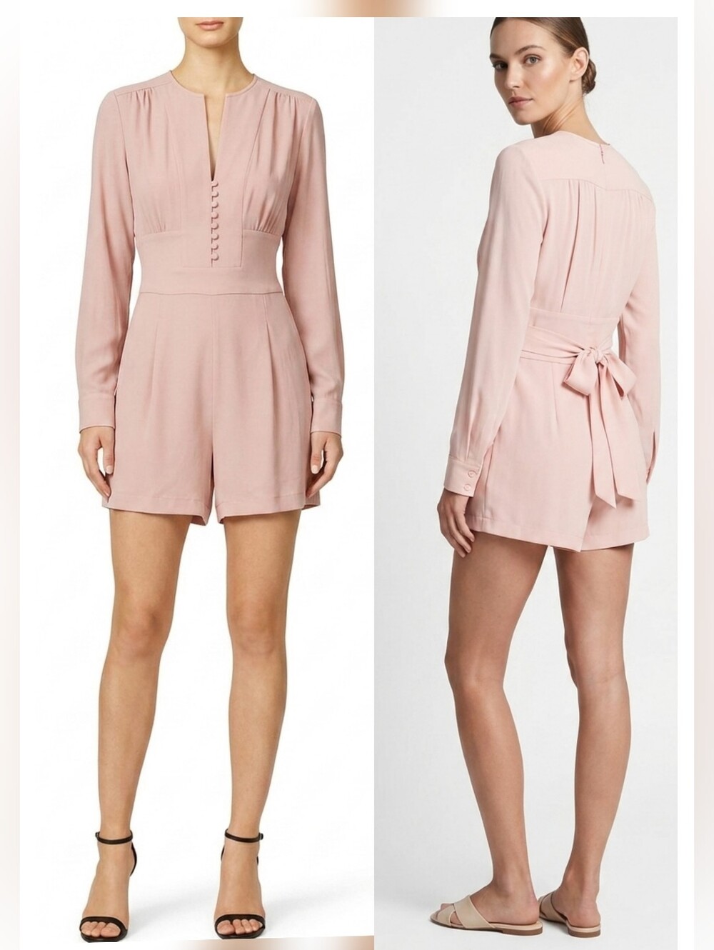 BGBGMaxAzria NWT Schyler Long Sleeve Romper Zipper Vintage Rose Pink Size S